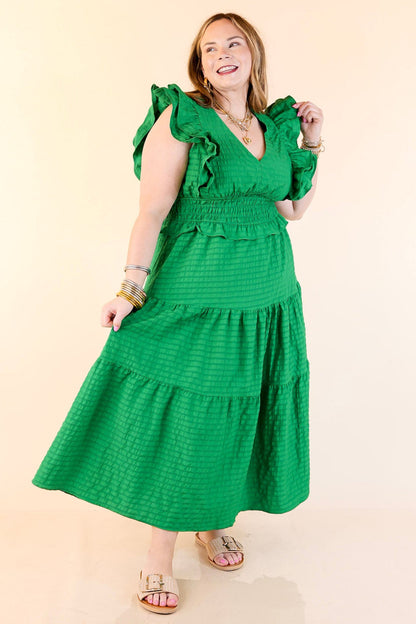 Green Smocked Waist Tiered Maxi Dress