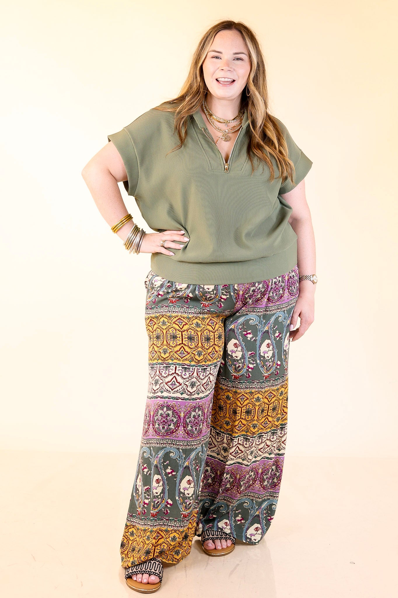 Green Floral Flowing Palazzo Pants