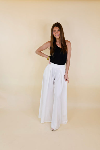 Off White Pleated Wide Leg Pants