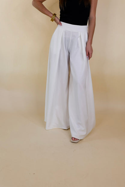 Off White Pleated Wide Leg Pants