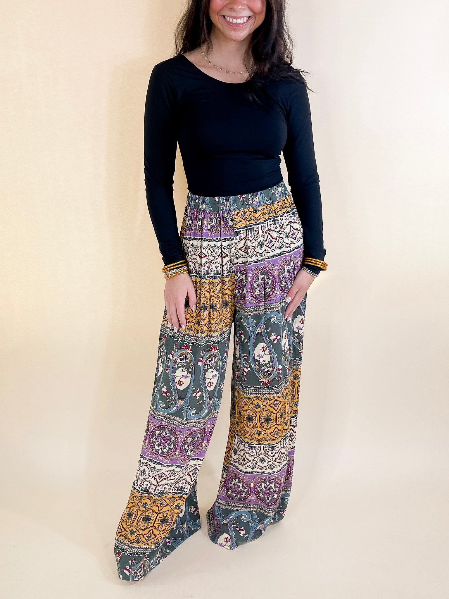 Green Floral Flowing Palazzo Pants