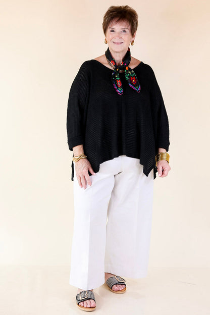 Black Waffle Texture Relaxed Cuff Sleeve Blouse