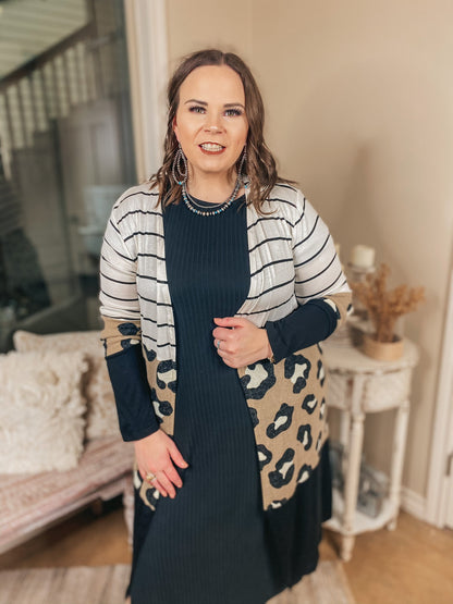 Mixed Stripe and Leopard Long Cardigan