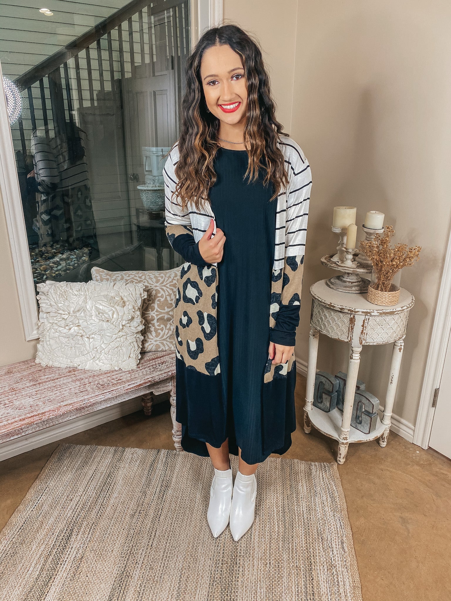 Mixed Stripe and Leopard Long Cardigan