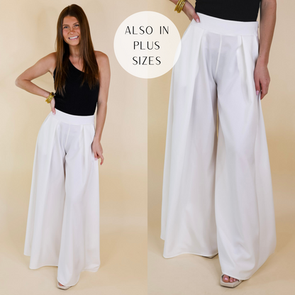 Off White Pleated Wide Leg Pants