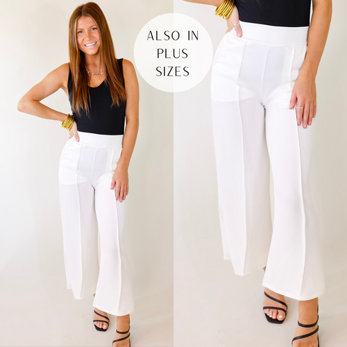 Ivory Straight Leg Pleated Comfort Pants